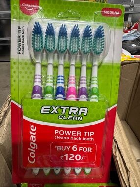 Extra Clean Power Tip Toothbrushes - Multi-Color (Pack of 6)